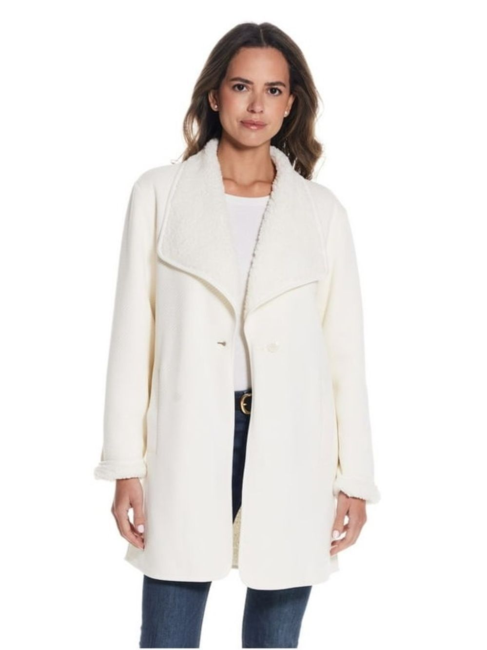 NWT Weatherproof Cream Sherpa-Trim Double-Sided Coat Size M